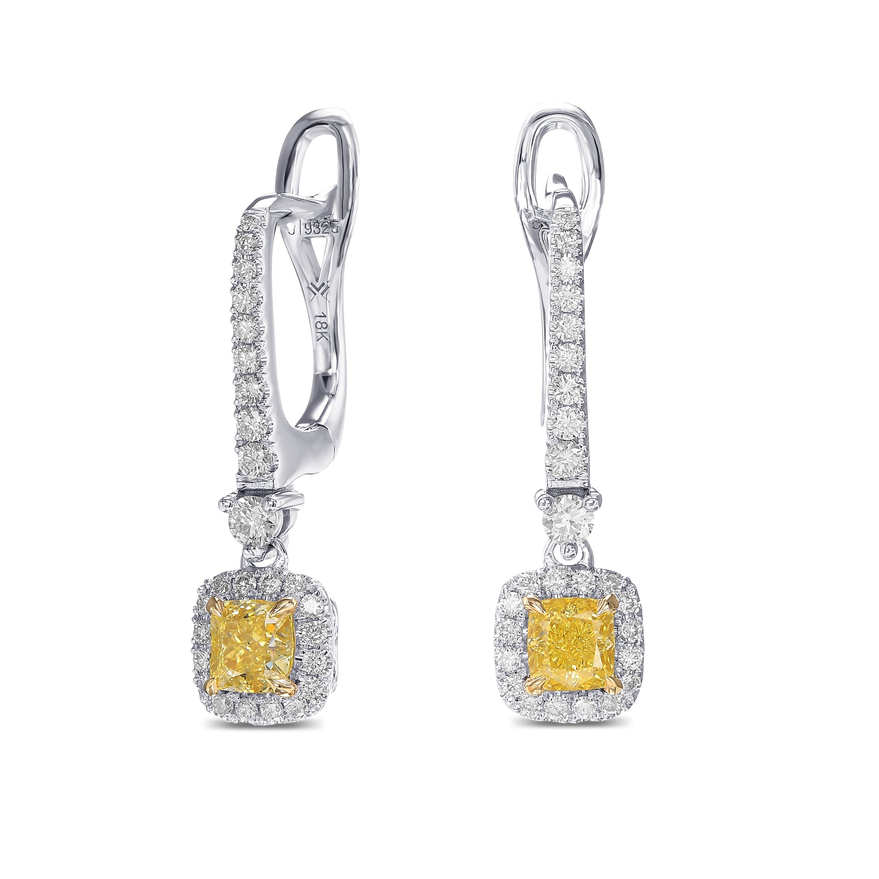 Fancy Yellow Cushion Diamond Drop Halo Earrings