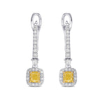 Fancy Yellow Cushion Diamond Drop Halo Earrings