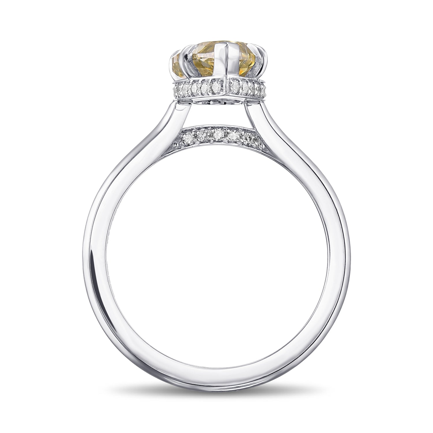 Fancy Deep Greenish Yellow Pear Hidden Halo Diamond Ring