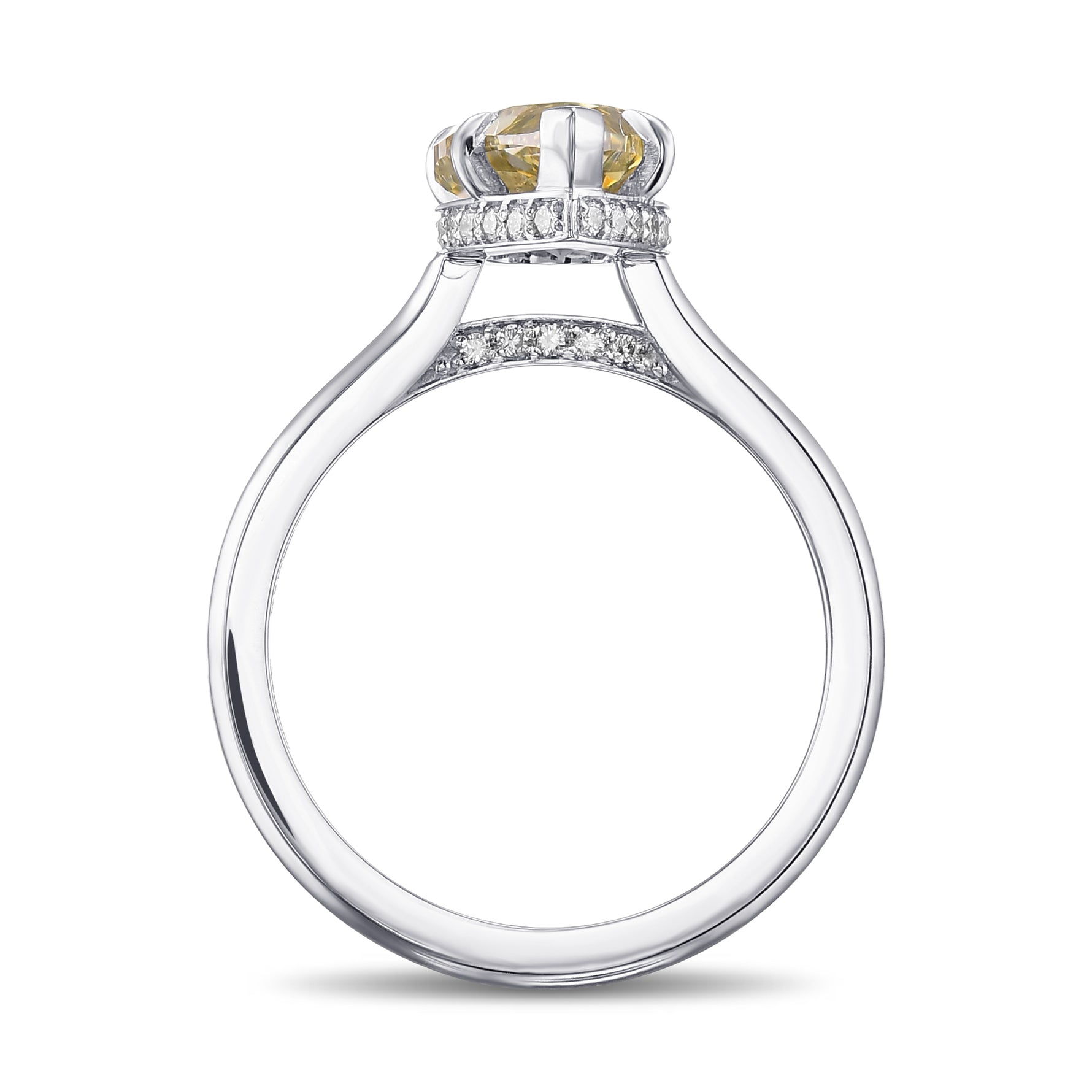 Fancy Deep Greenish Yellow Pear Hidden Halo Diamond Ring