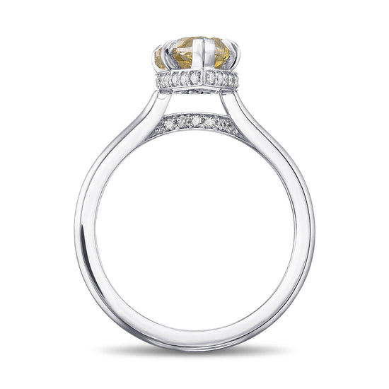 Fancy Deep Greenish Yellow Pear Hidden Halo Diamond Ring