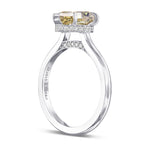 Fancy Deep Greenish Yellow Pear Hidden Halo Diamond Ring