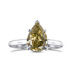 Fancy Deep Greenish Yellow Pear Hidden Halo Diamond Ring