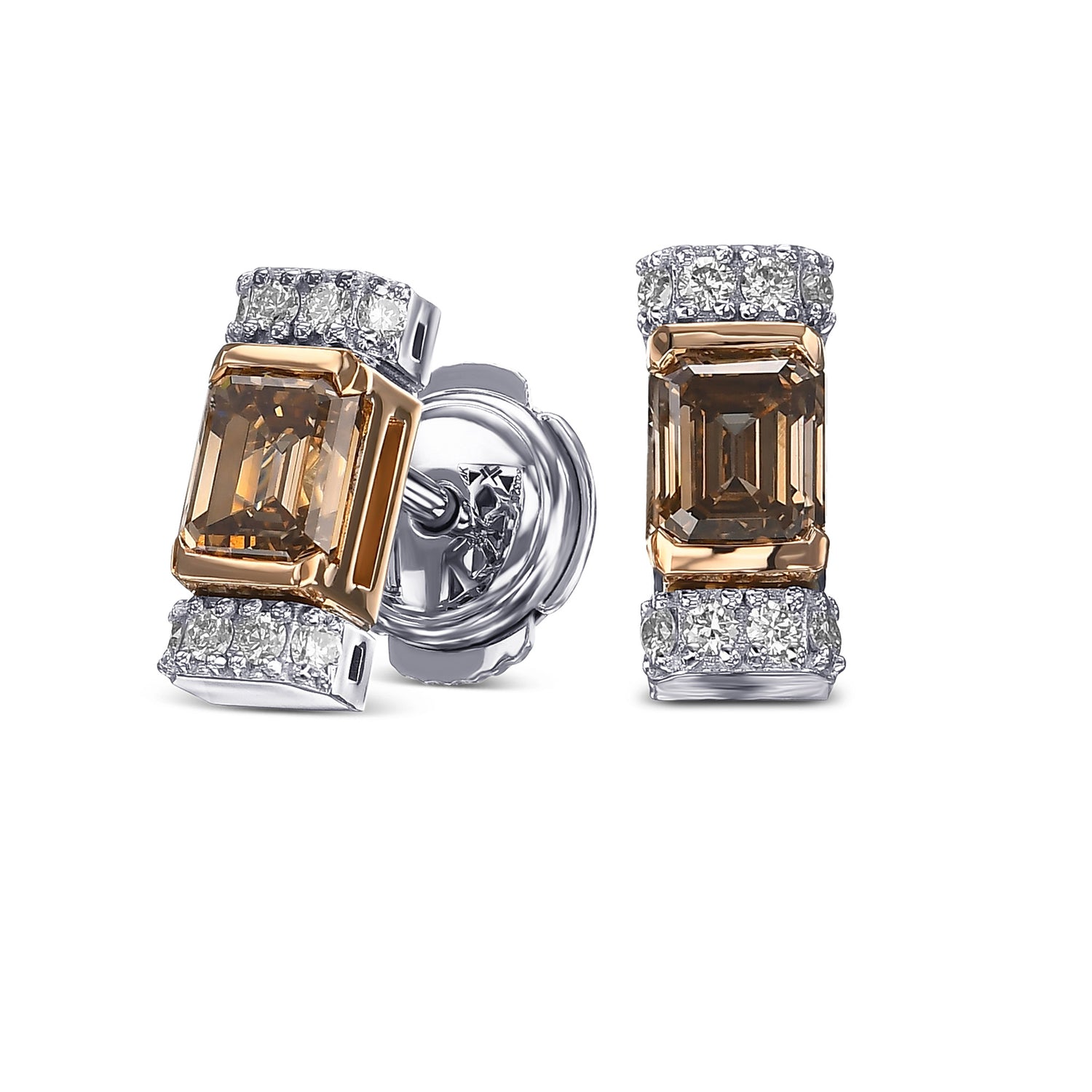 Fancy Brown Emerald Diamond Stud Earrings