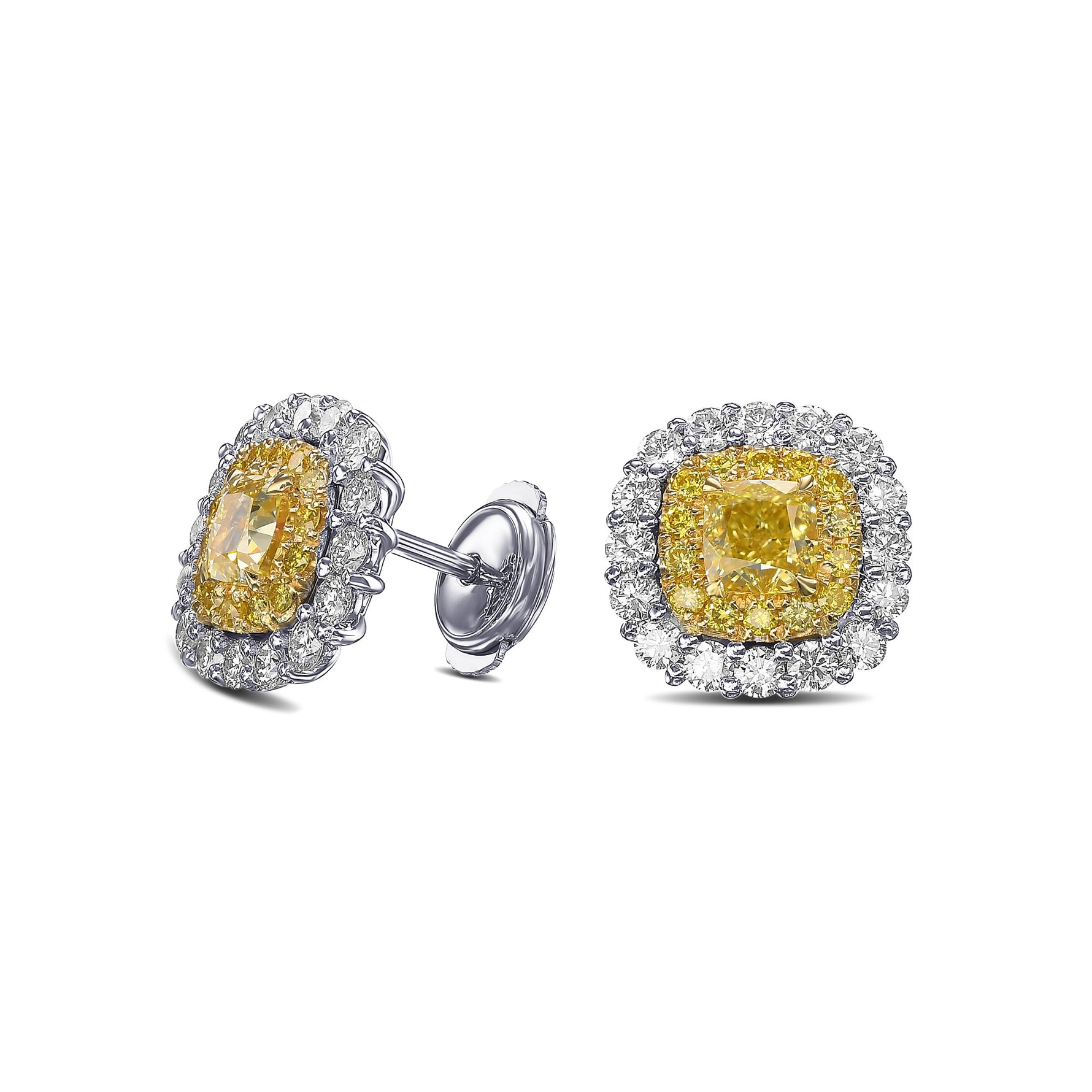 Fancy Intense Yellow Cushion Diamond Double Halo Earrings
