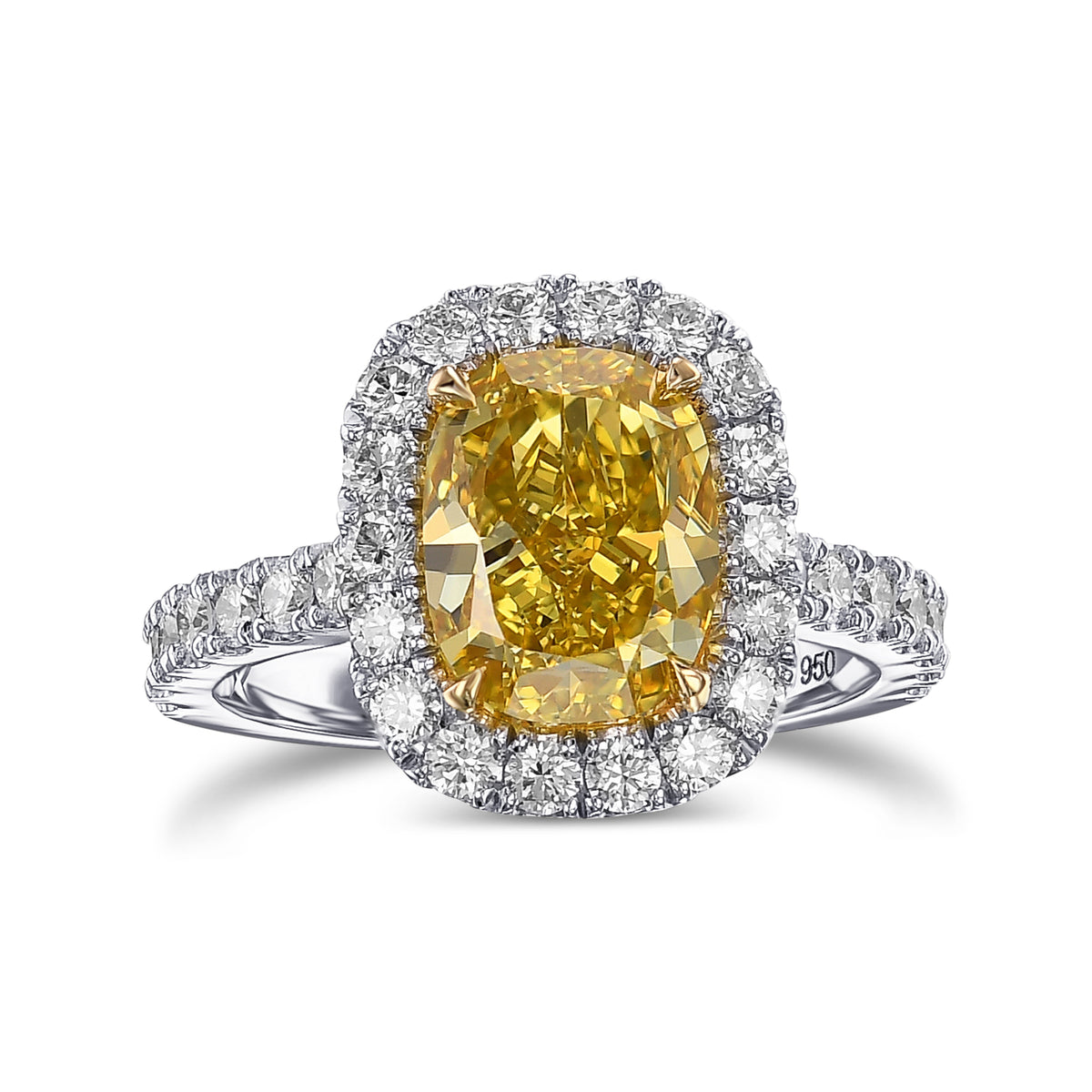 Fancy Deep Yellow Cushion Halo Diamond Ring