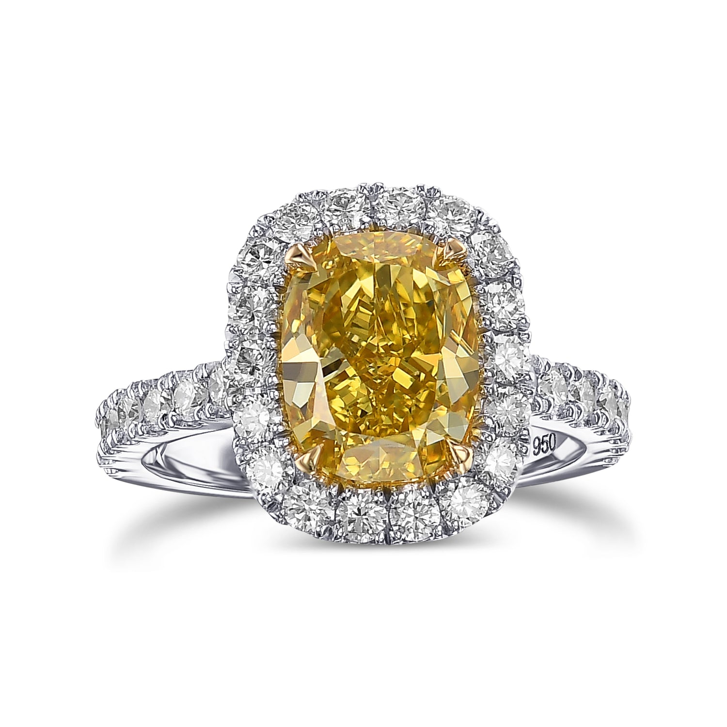 Fancy Deep Yellow Cushion Halo Diamond Ring