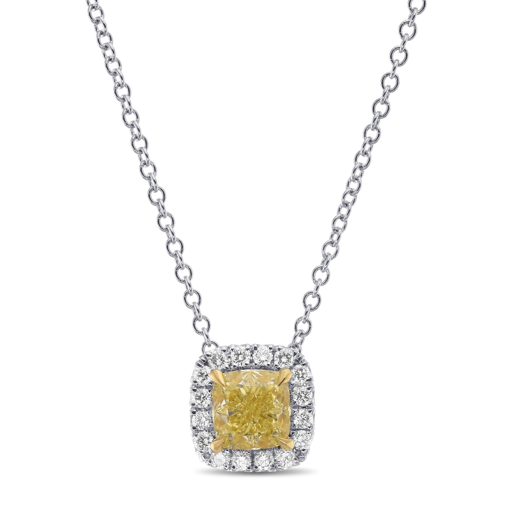 Fancy Yellow Cushion Diamond Halo Pendant