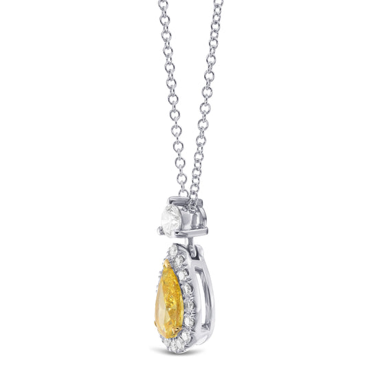 Fancy Vivid Yellow Pear Halo Diamond Pendant