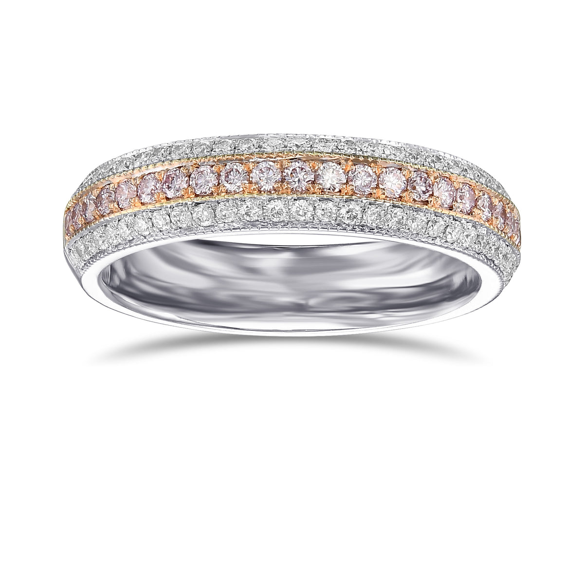  Fancy Light Pink and Colorless Pave Diamond Wedding Band