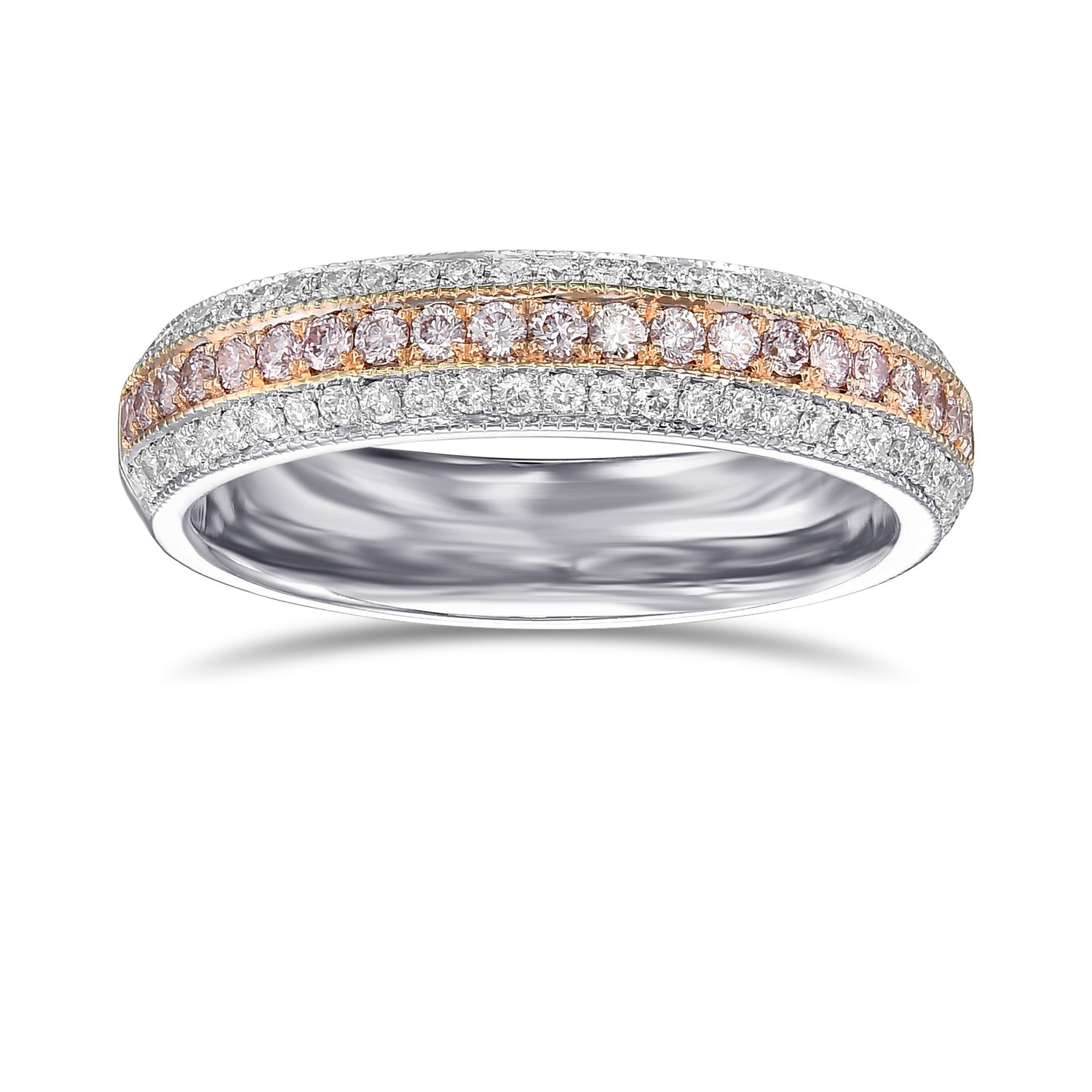  Fancy Light Pink and Colorless Pave Diamond Wedding Band