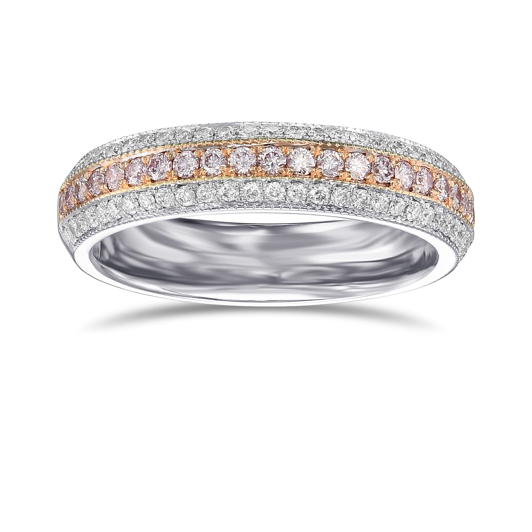  Fancy Light Pink and Colorless Pave Diamond Wedding Band