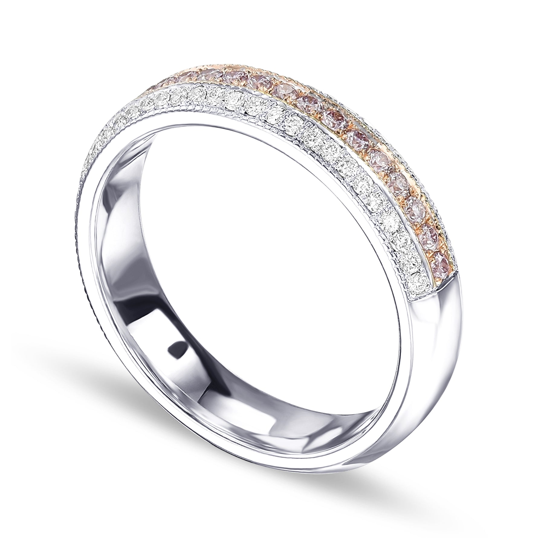  Fancy Light Pink and Colorless Pave Diamond Wedding Band