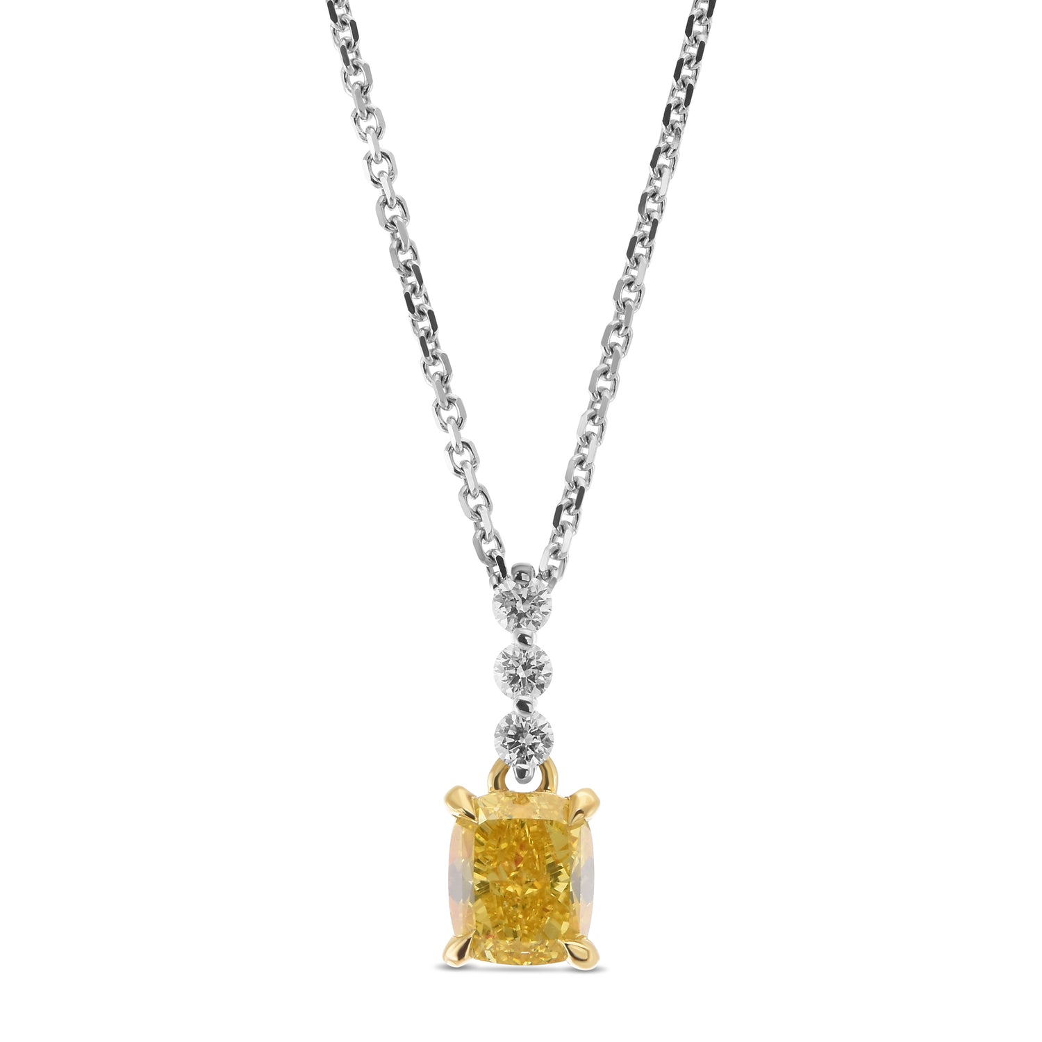 Fancy Intense Yellow Cushion Drop Diamond Pendant