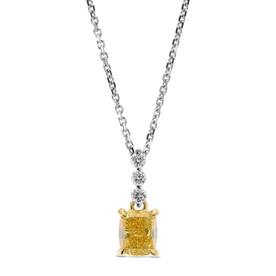 Fancy Intense Yellow Cushion Drop Diamond Pendant
