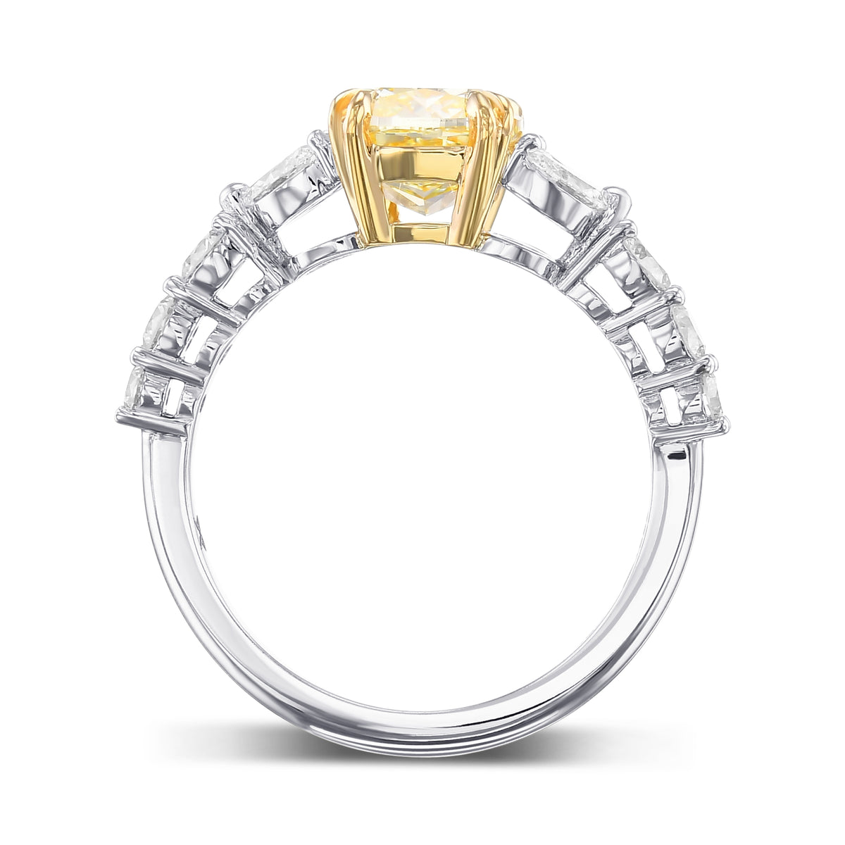 Fancy Light Yellow Cushion Side-stone Ring