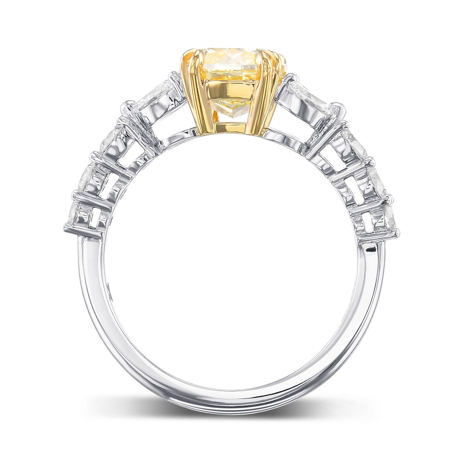 Fancy Light Yellow Cushion Side-stone Ring