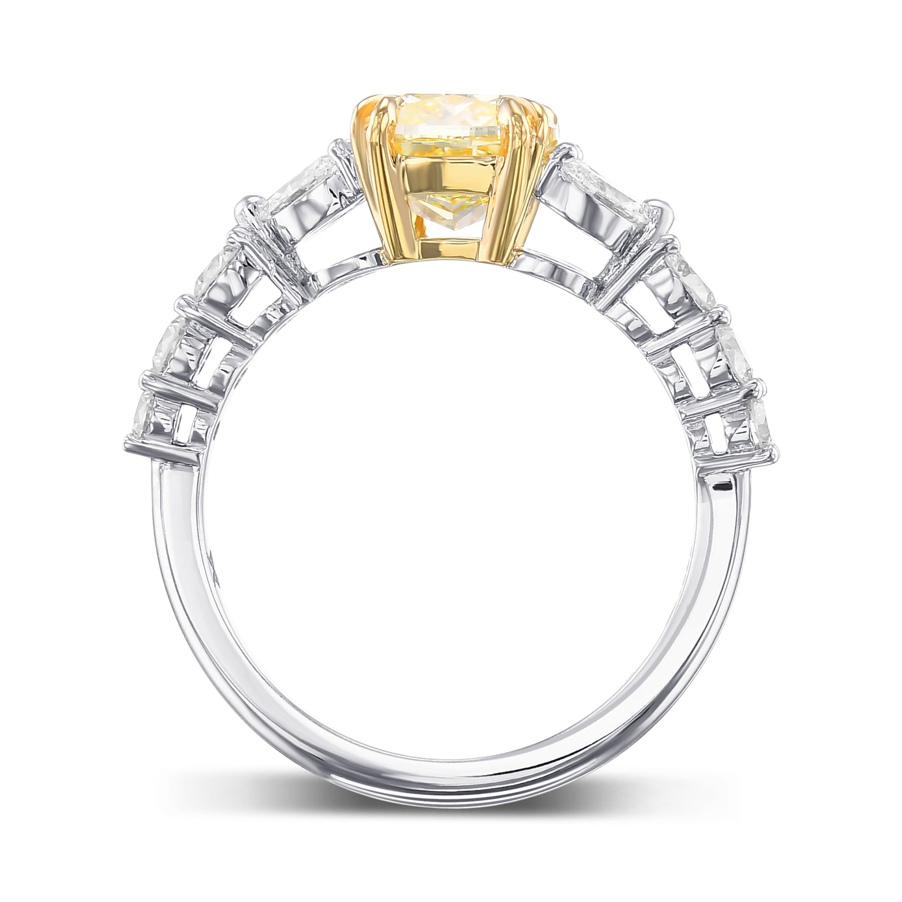 Fancy Light Yellow Cushion Side-stone Ring