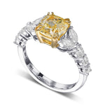 Fancy Light Yellow Cushion Side-stone Ring