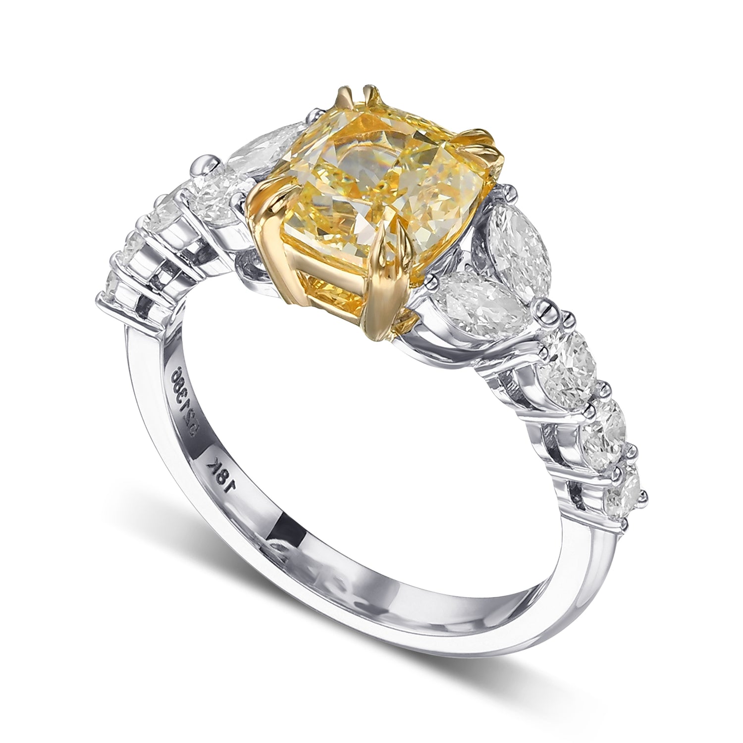 Fancy Light Yellow Cushion Side-stone Ring