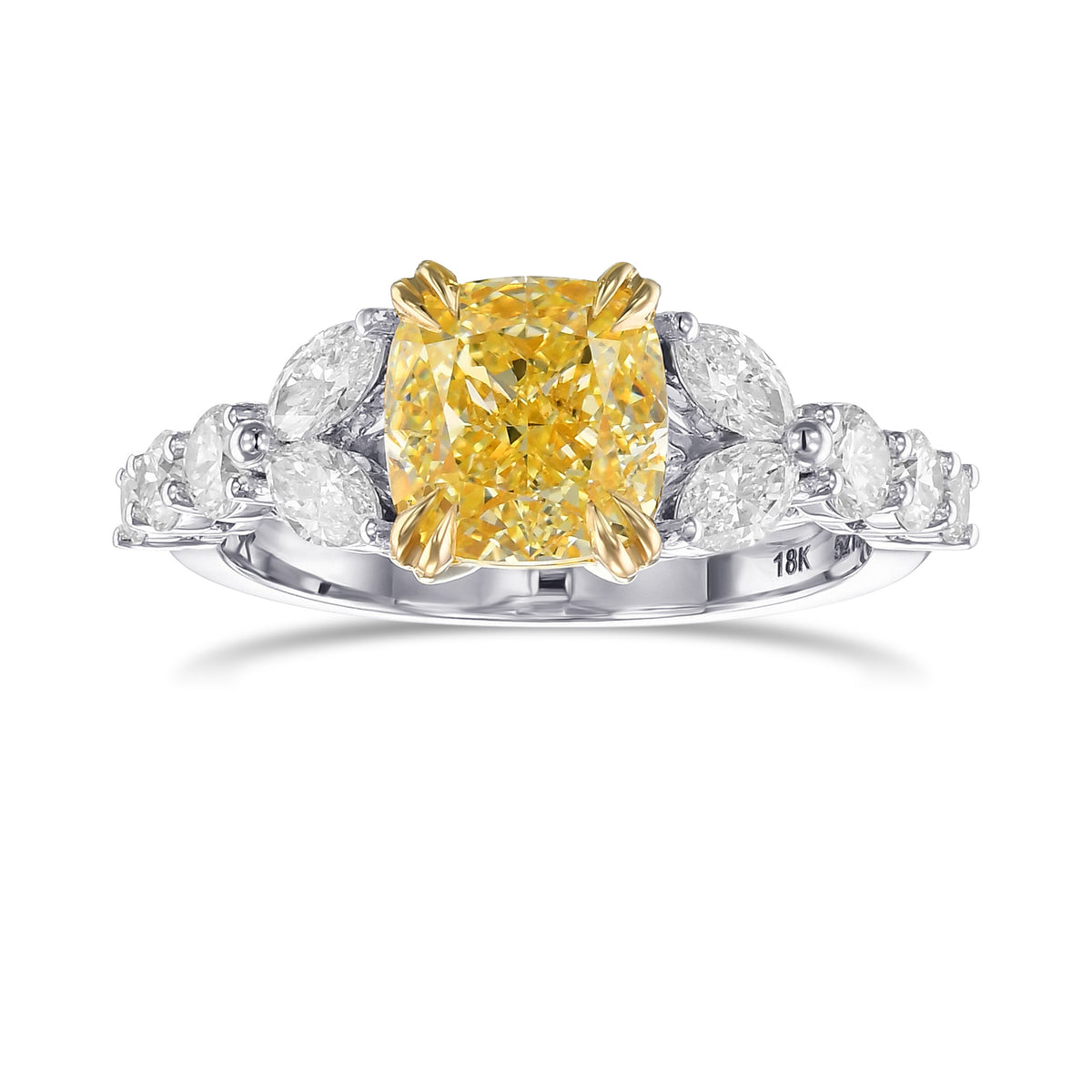 Fancy Light Yellow Cushion Side-stone Ring
