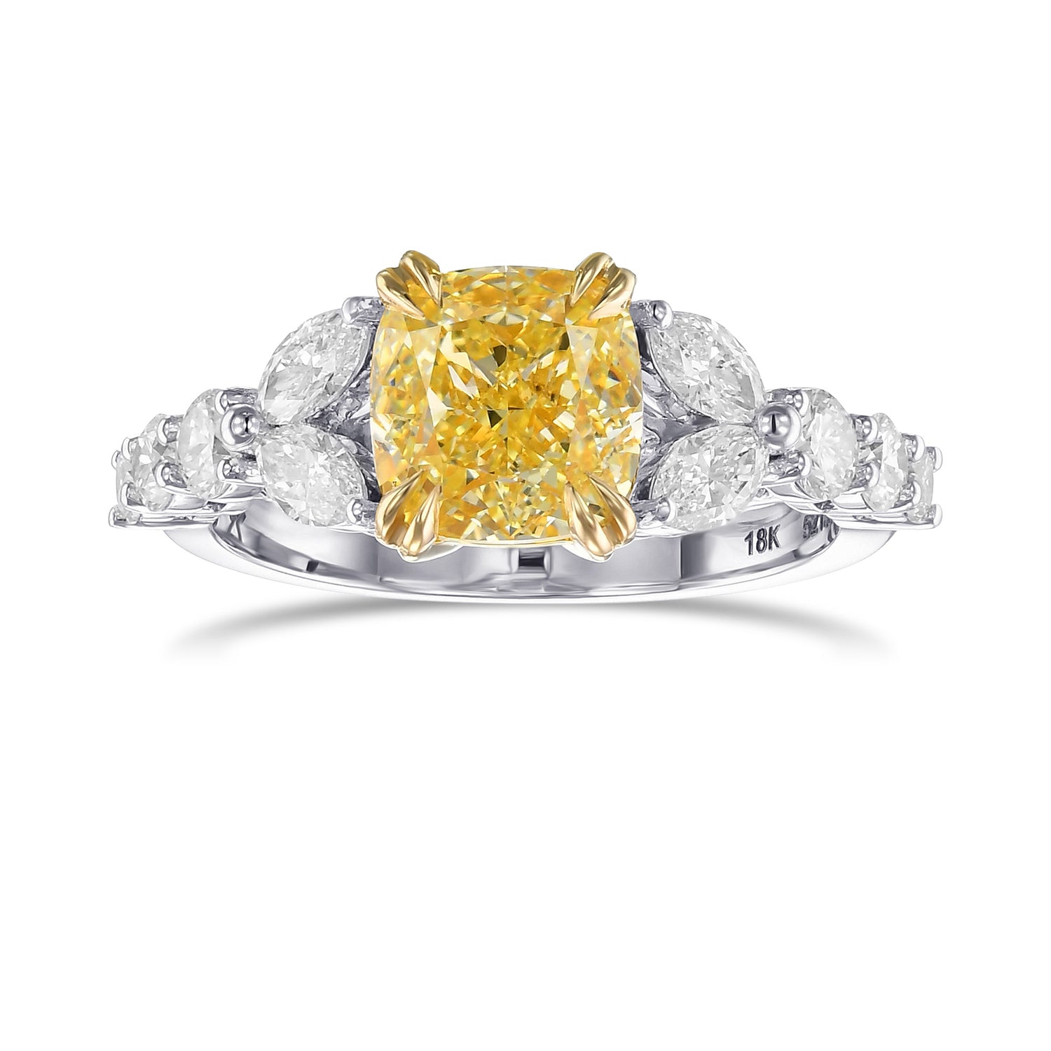 Fancy Light Yellow Cushion Side-stone Ring
