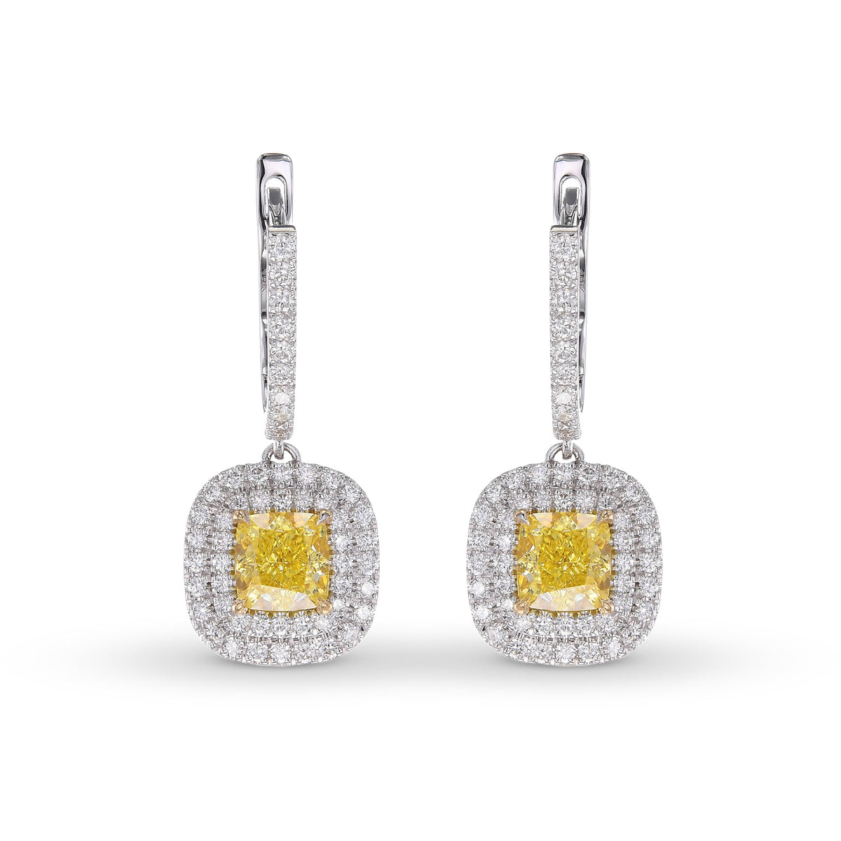 Fancy Intense Yellow Cushion Halo Drop Diamond Earrings