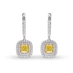 Fancy Intense Yellow Cushion Halo Drop Diamond Earrings