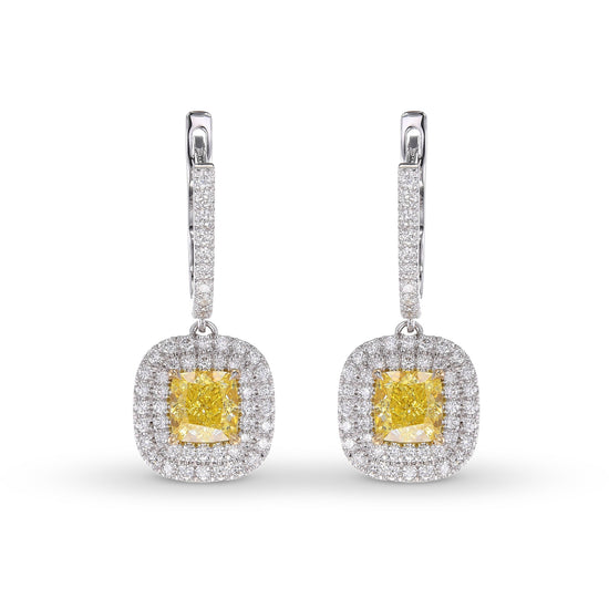 Fancy Intense Yellow Cushion Halo Drop Diamond Earrings