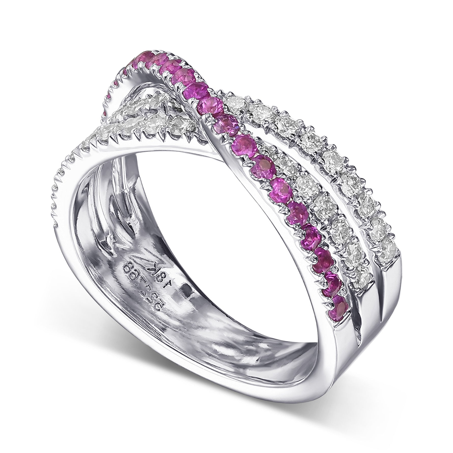 Pink Sapphire & Diamond Cross-over Pave Band Ring