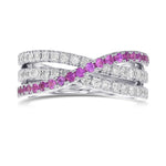 Pink Sapphire & Diamond Cross-over Pave Band Ring