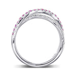 Pink Sapphire & Diamond Cross-over Pave Band Ring