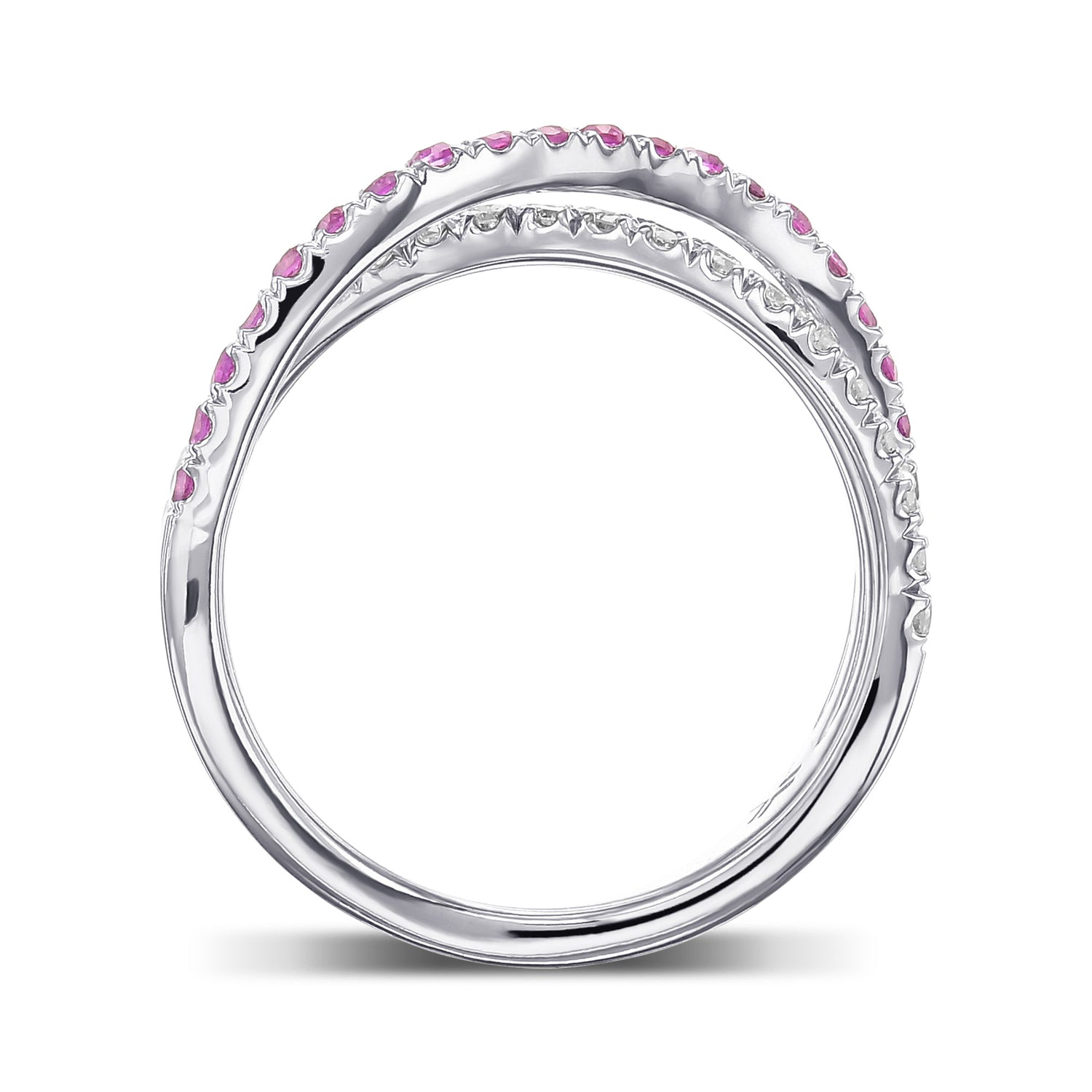 Pink Sapphire & Diamond Cross-over Pave Band Ring