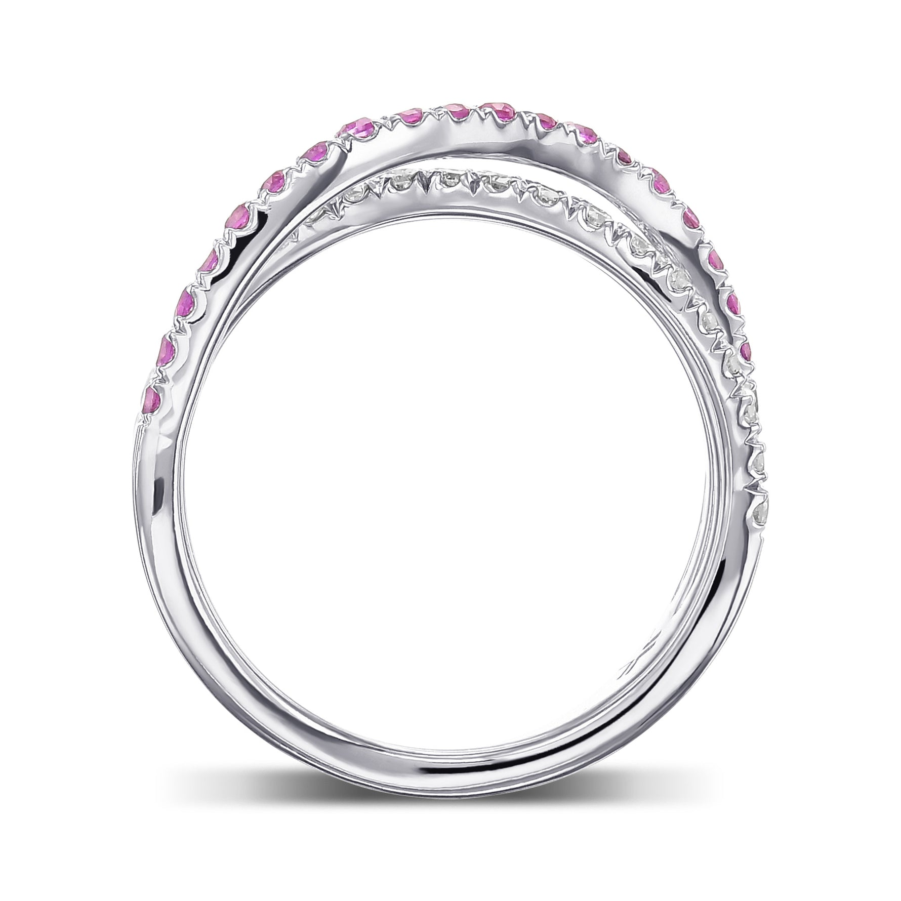Pink Sapphire & Diamond Cross-over Pave Band Ring