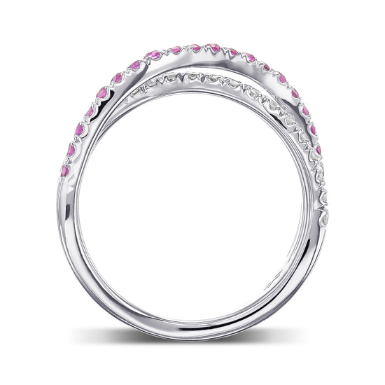 Pink Sapphire & Diamond Cross-over Pave Band Ring