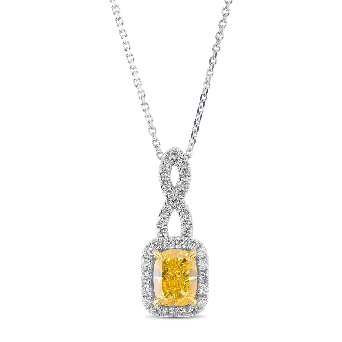 Fancy Intense Yellow Cushion Halo Diamond Pendant