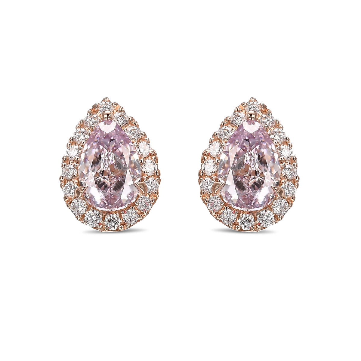 Fancy Purple Pink Pear Halo Diamond Earrings