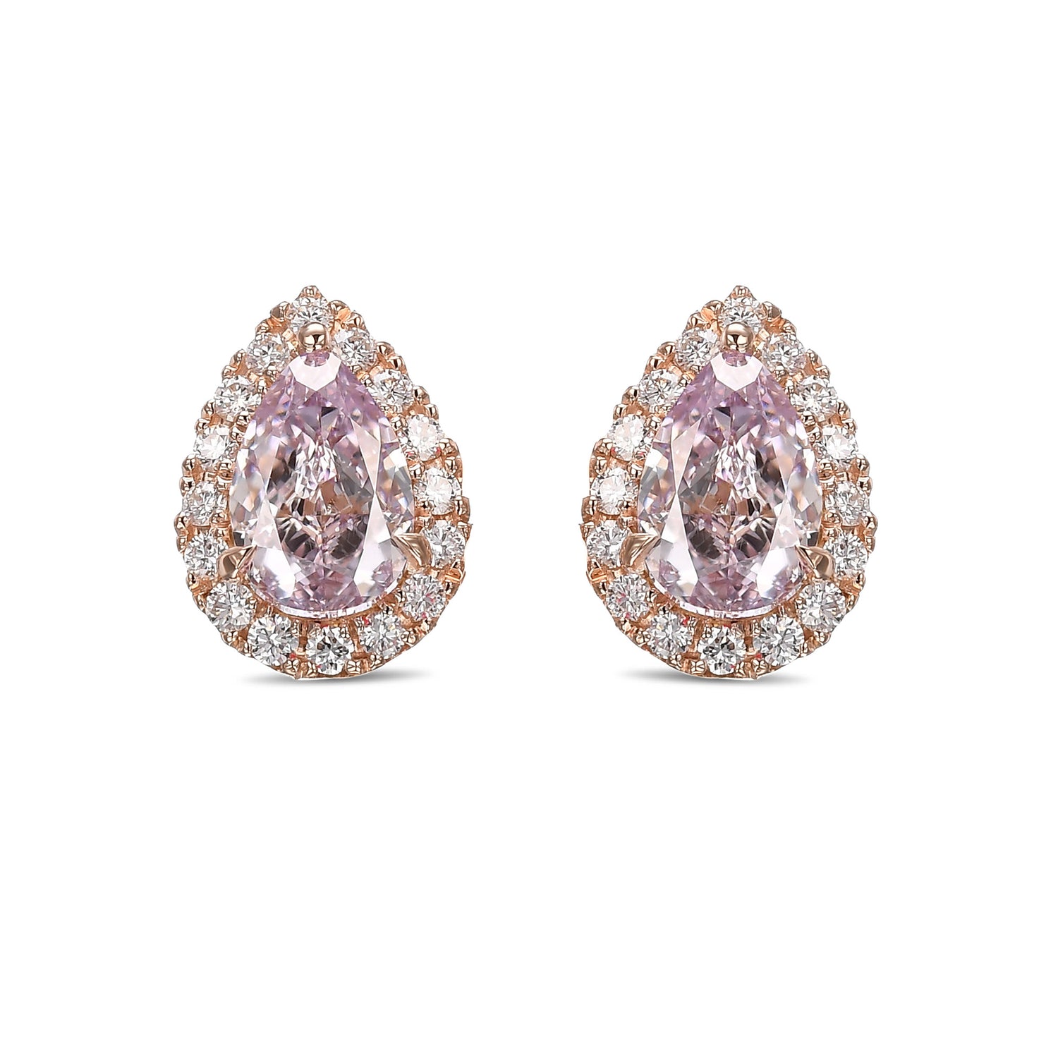 Fancy Purple Pink Pear Halo Diamond Earrings