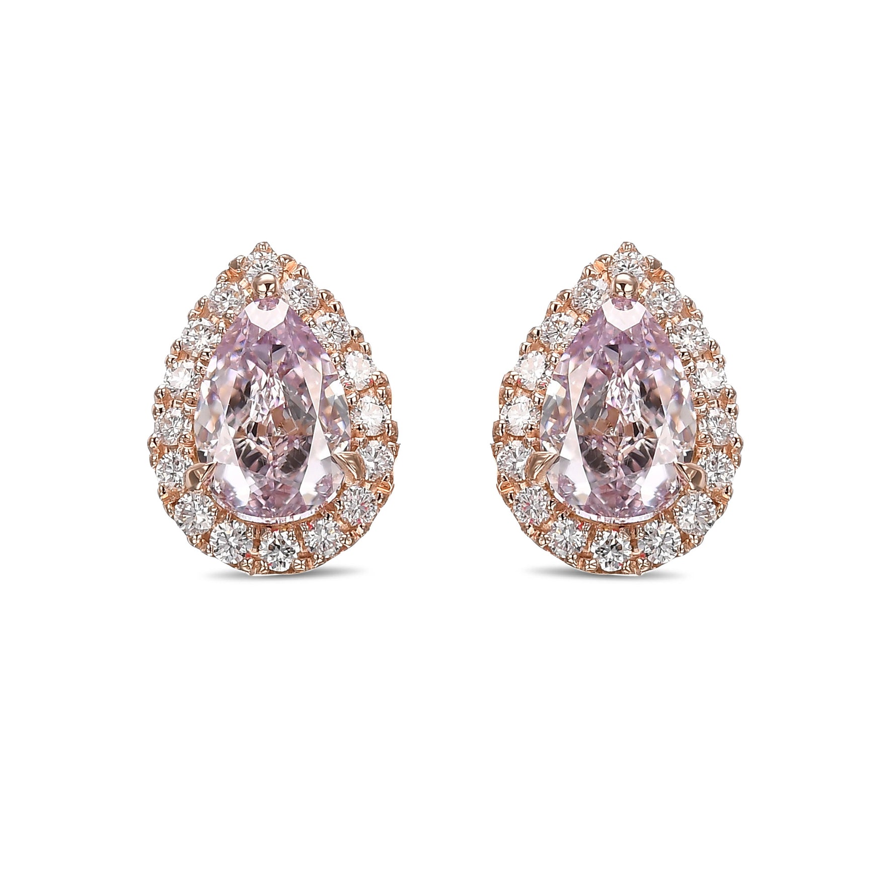 Fancy Purple Pink Pear Halo Diamond Earrings