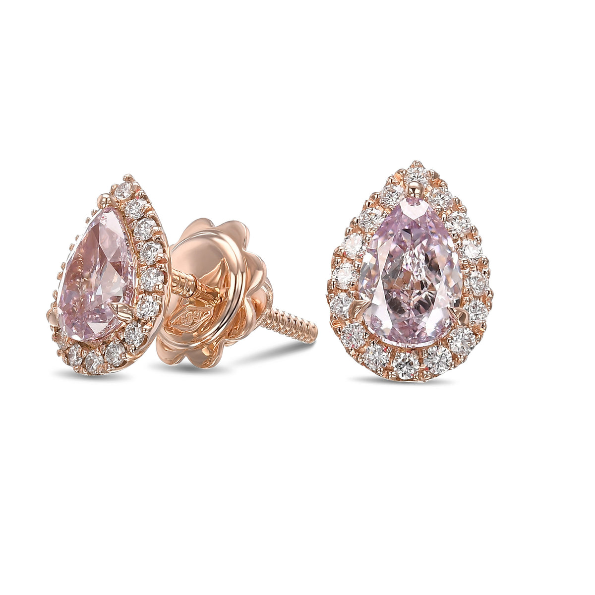 Fancy Purple Pink Pear Halo Diamond Earrings