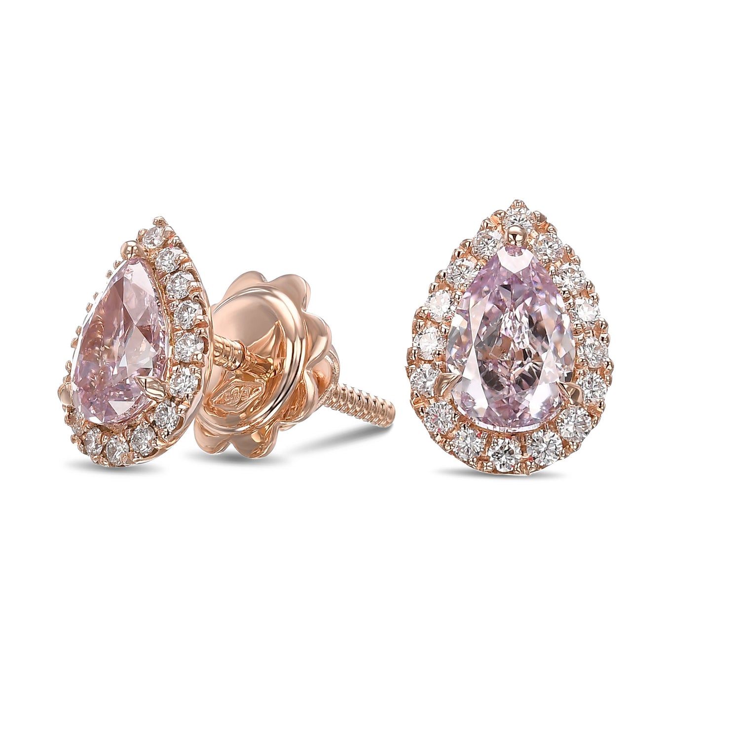 Fancy Purple Pink Pear Halo Diamond Earrings