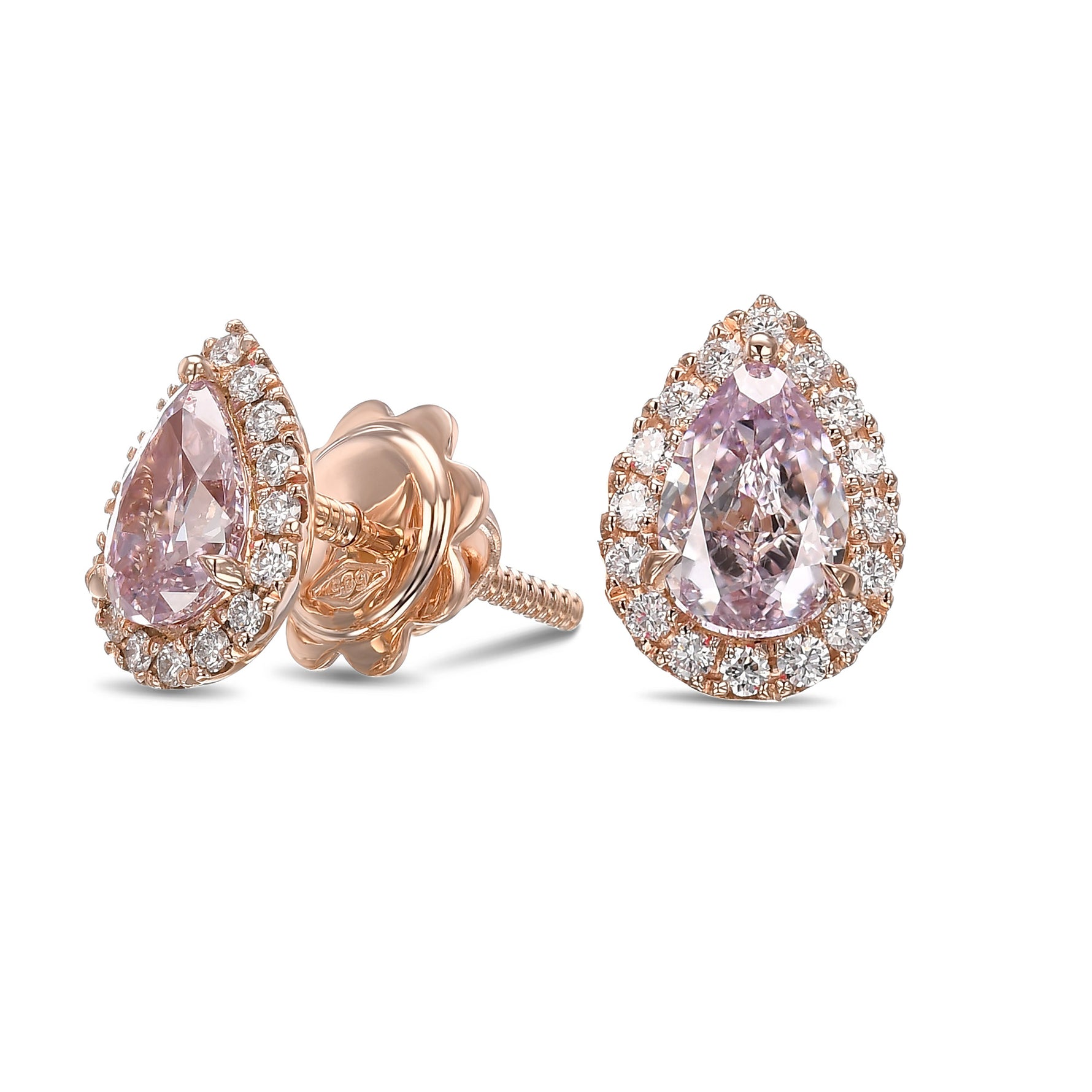 Fancy Purple Pink Pear Halo Diamond Earrings