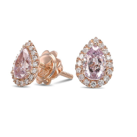 Fancy Purple Pink Pear Halo Diamond Earrings