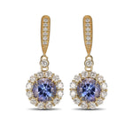 Round Tanzanite & Diamond Drop Halo Earrings