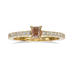 Fancy Brownish Orangy Pink Cushion Solitaire & Pave Side-stone Diamond Ring