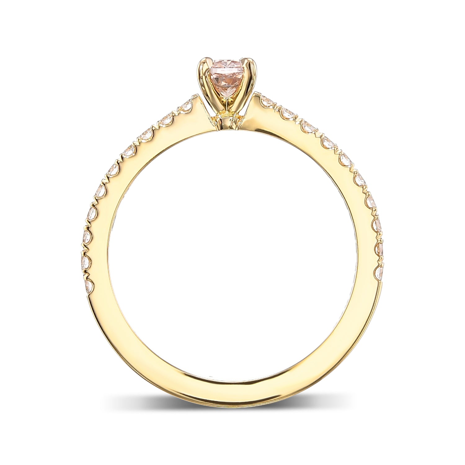 Fancy Brownish Orangy Pink Cushion Solitaire & Pave Side-stone Diamond Ring