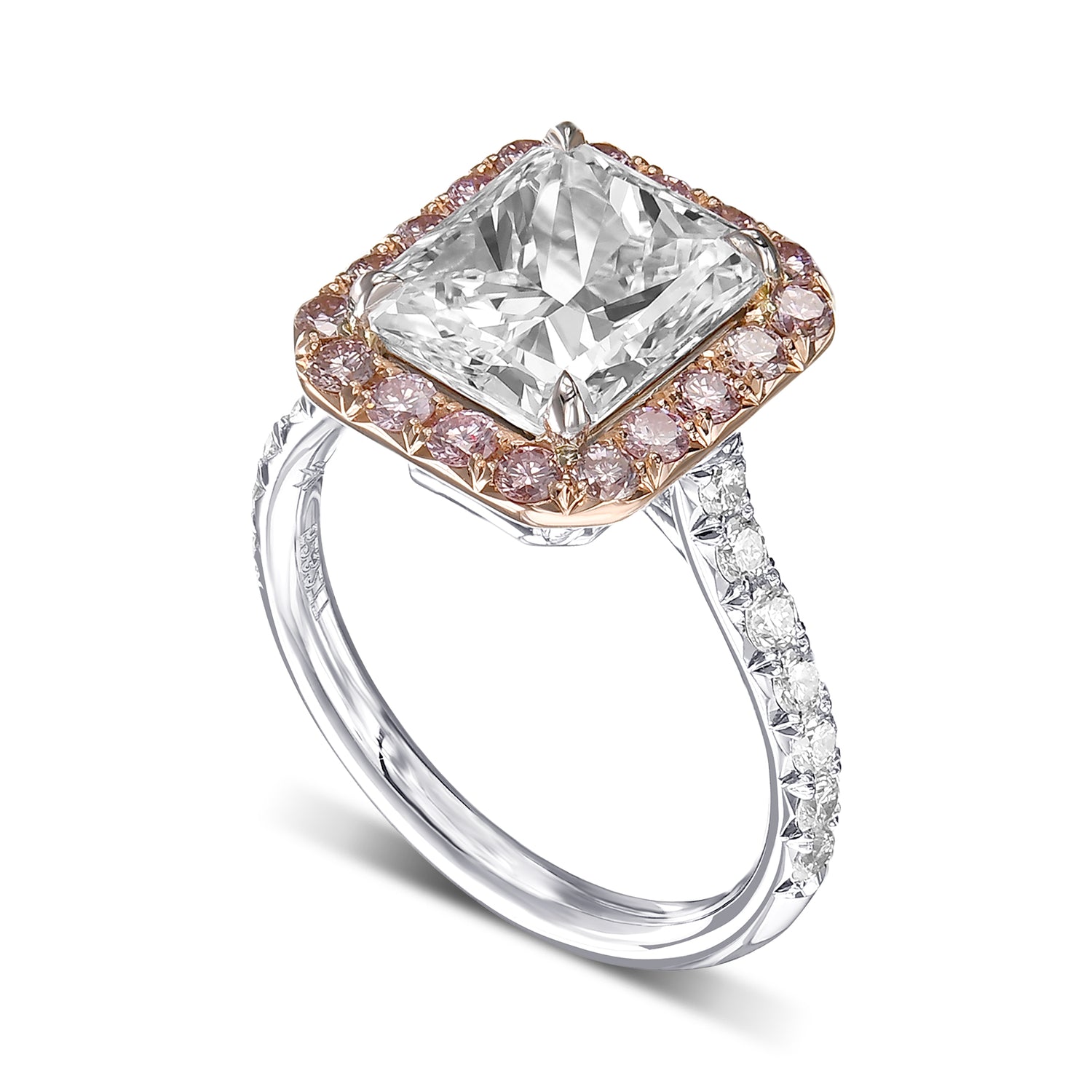 Radiant & Pink Halo Diamond Ring
