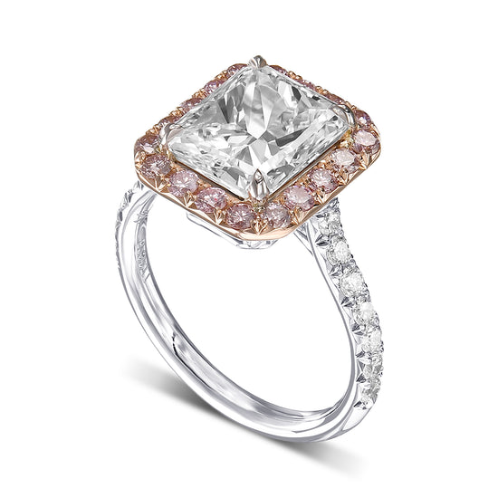 Radiant & Pink Halo Diamond Ring