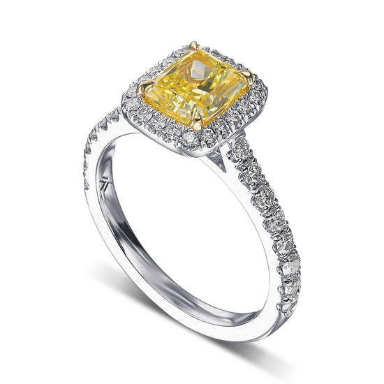 Fancy Intense Yellow Radiant Halo Diamond Ring