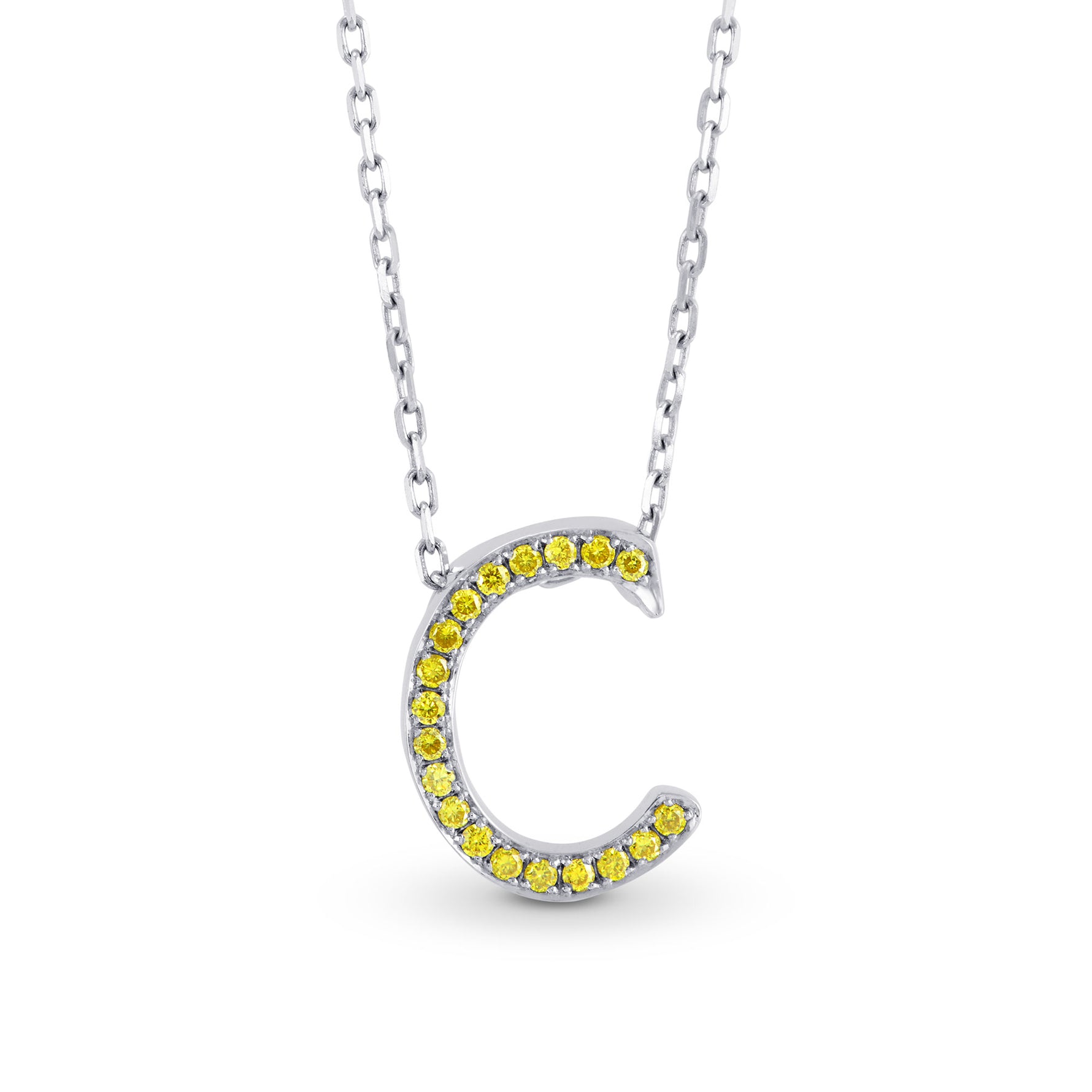 Fancy Vivid Yellow "C" Letter pendant set in 0.10ct Brilliant Pave and 18K Gold